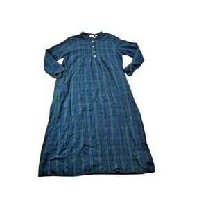 LL Bean Nightgown Womens Size Medium Tartan Green Blue Flannel Pajamas *READ*